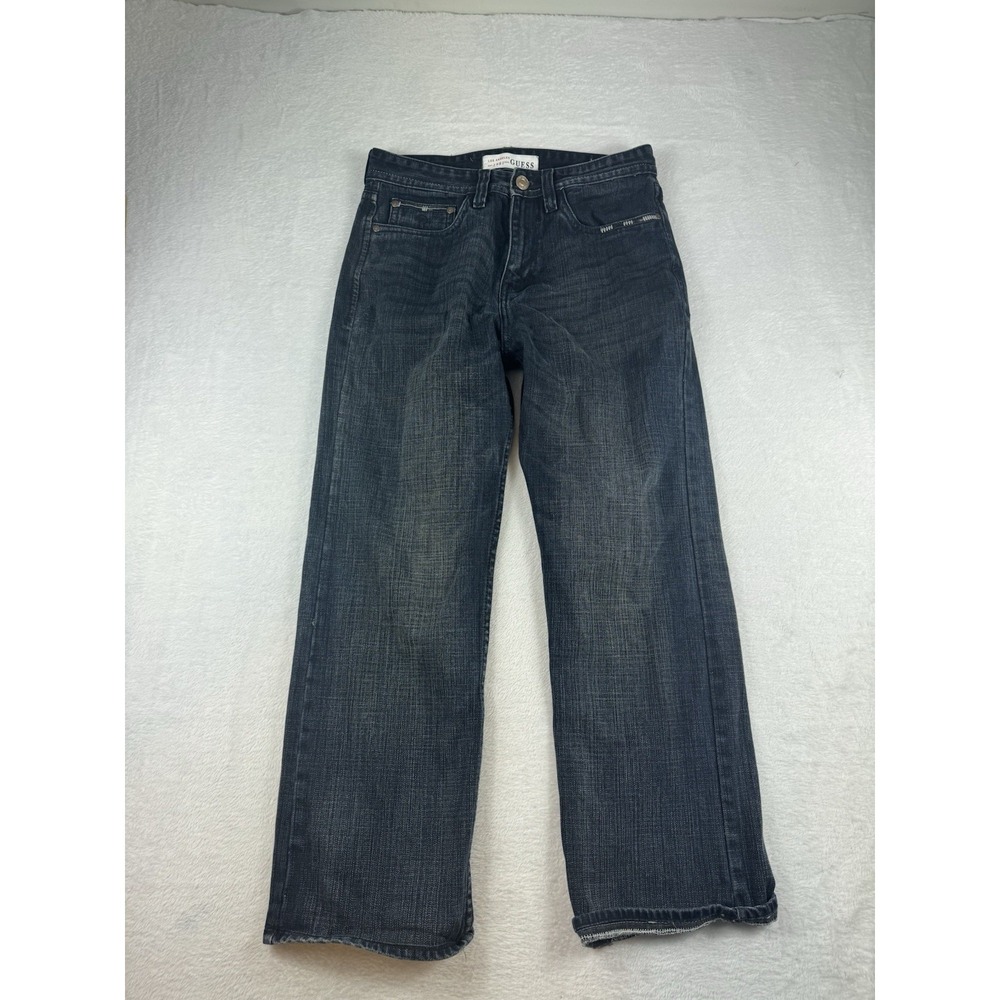 Vintage Men's Guess Jeans 32x28 Black Label Whiskers Dark Wash Straight Leg